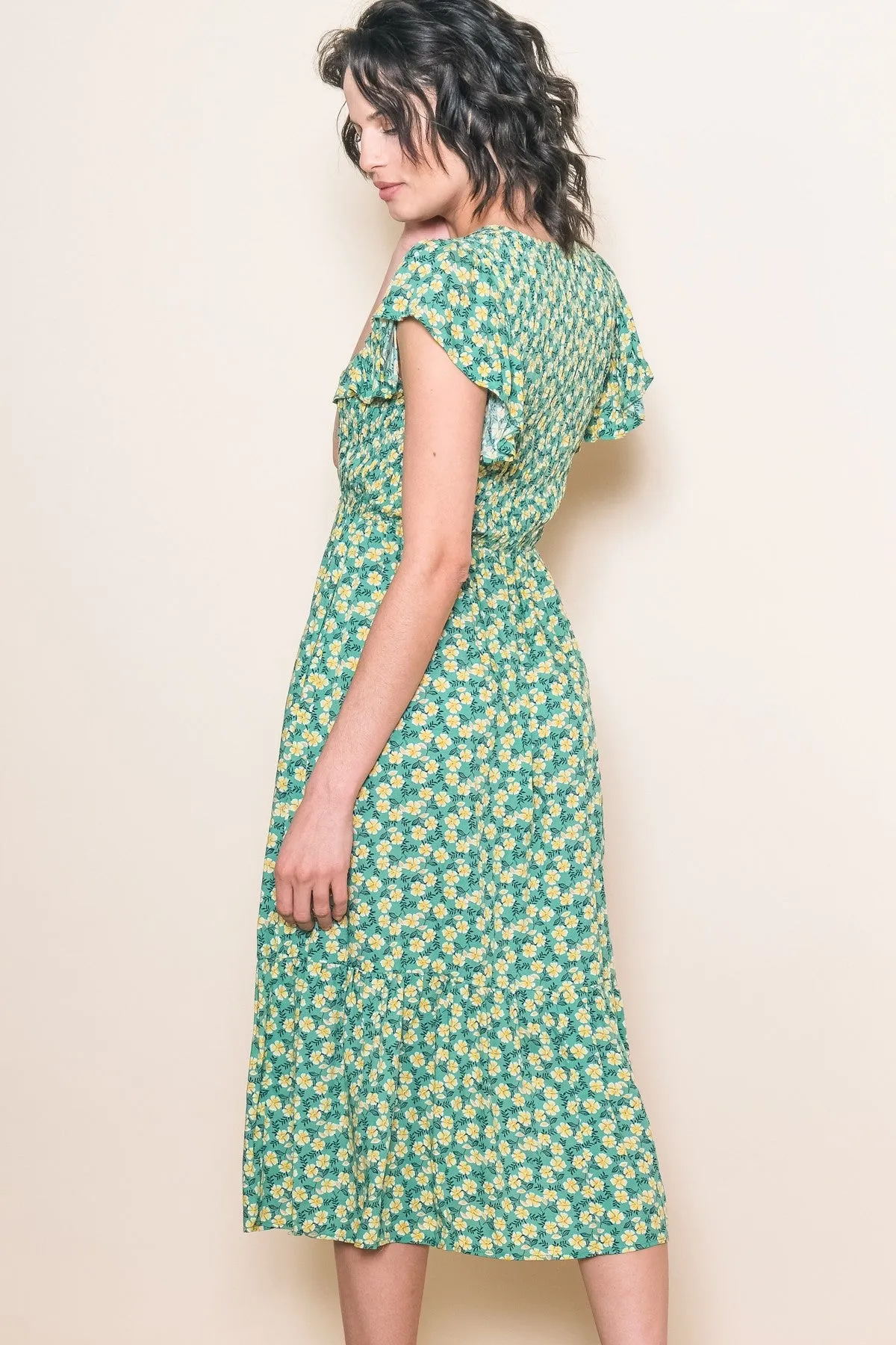 Green Floral Smocked Midi Dress sold by Pinkblush product image thumbnail 4
