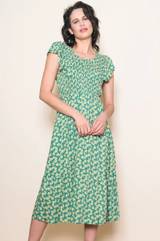 Green Floral Smocked Midi Dress sold by Pinkblush