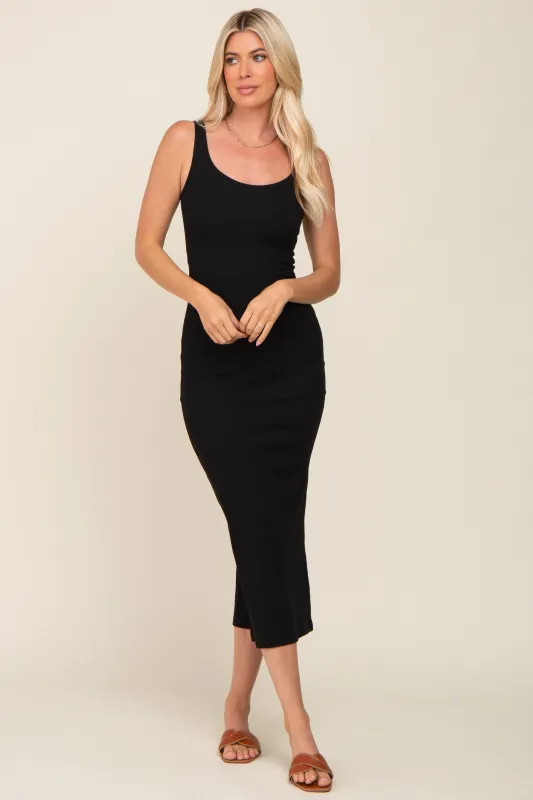 Black Ribbed Basic Maxi Dress sold by Pinkblush