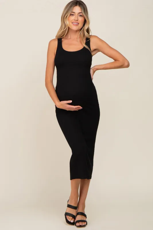 Black Ribbed Basic Maternity Maxi Dress sold by Pinkblush