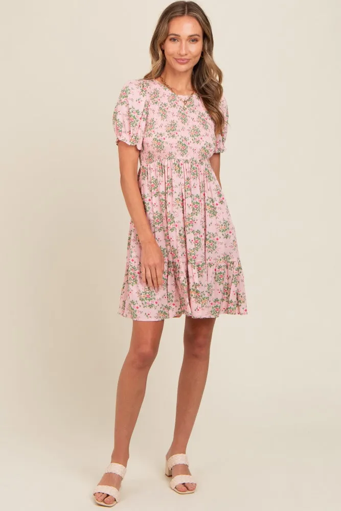 Light Pink Floral Smocked Puff Sleeve Maternity Dress sold by Pinkblush product image thumbnail 5