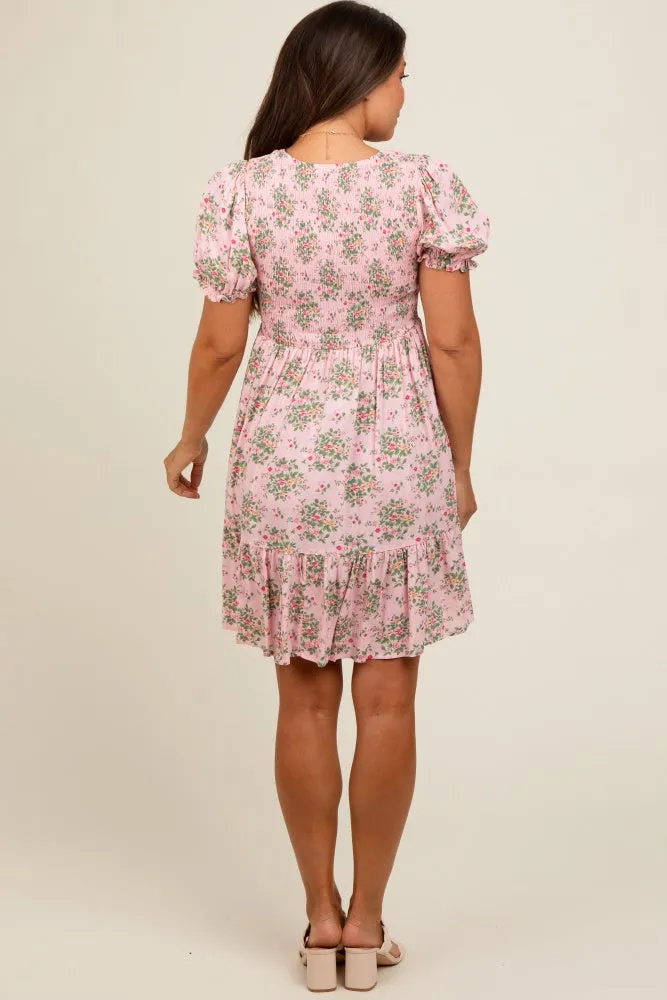 Light Pink Floral Smocked Puff Sleeve Maternity Dress sold by Pinkblush product image thumbnail 4