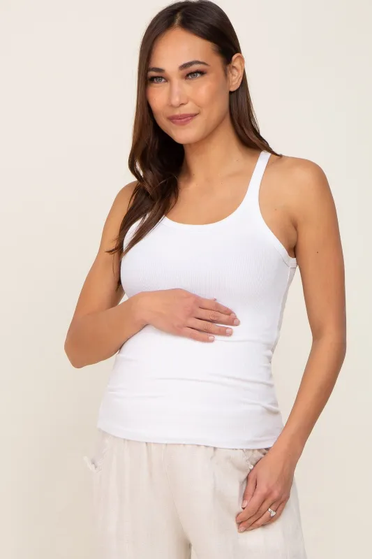 White Ribbed Maternity Tank Top sold by Pinkblush