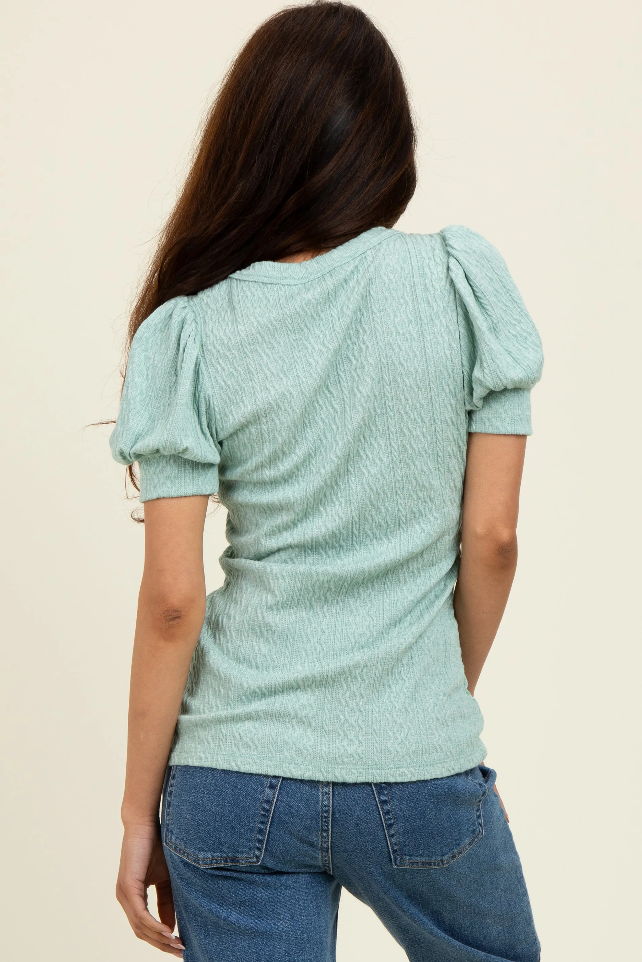 Sage Textured Short Puff Sleeve Top sold by Pinkblush product image thumbnail 2