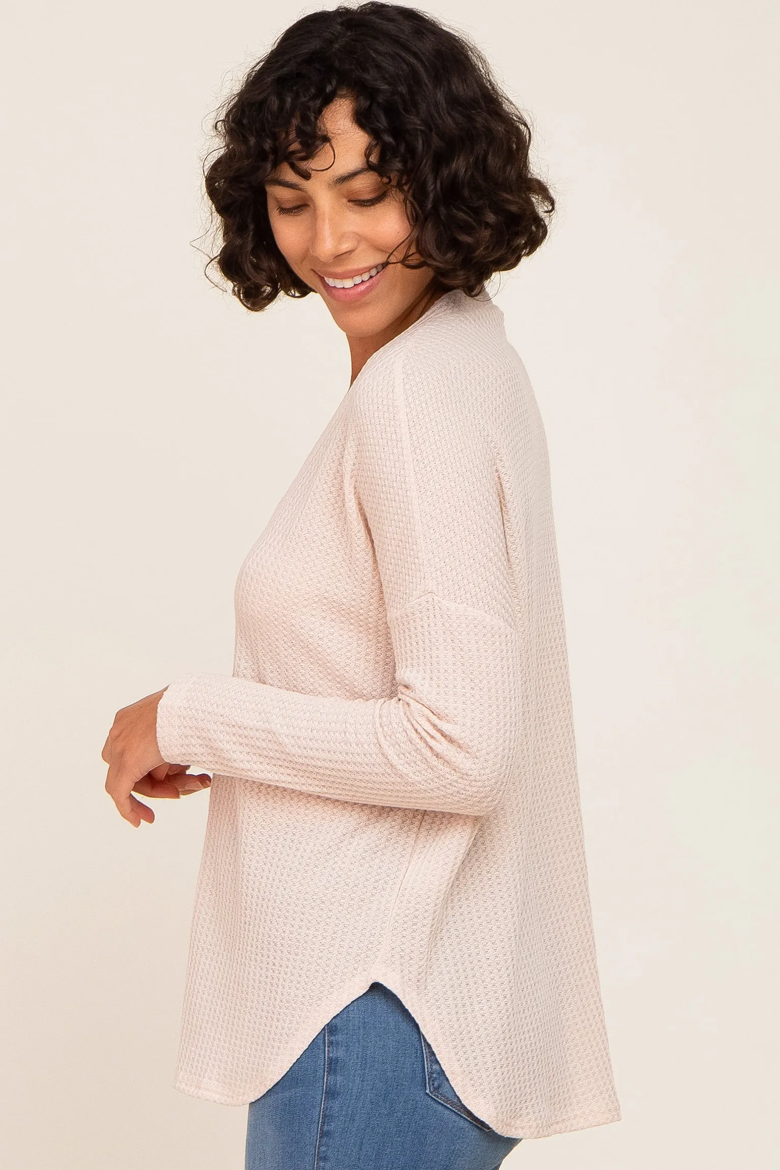 Beige Waffle Knit Button Down Top sold by Pinkblush product image thumbnail 2