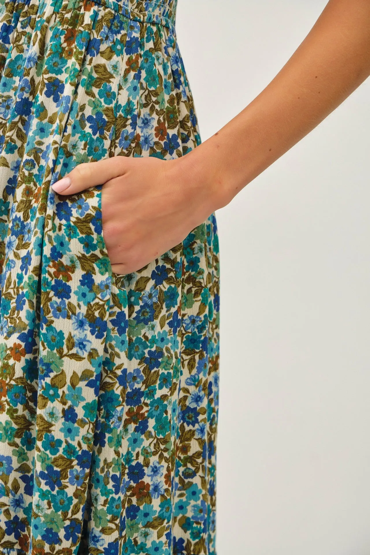 Blue Floral Smocked Tiered Midi Dress sold by Pinkblush product image thumbnail 5