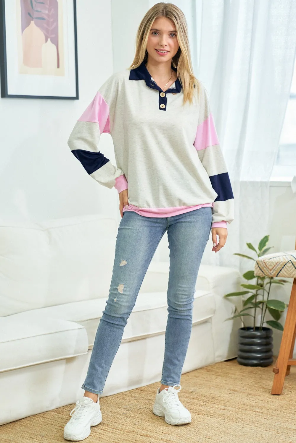 Navy Colorblock Collared Pullover sold by Pinkblush product image thumbnail 5