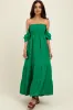 Kelly Green Solid Flared Sleeve Long Tiered Dress sold by Pinkblush
