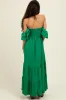 Kelly Green Solid Flared Sleeve Long Tiered Dress sold by Pinkblush