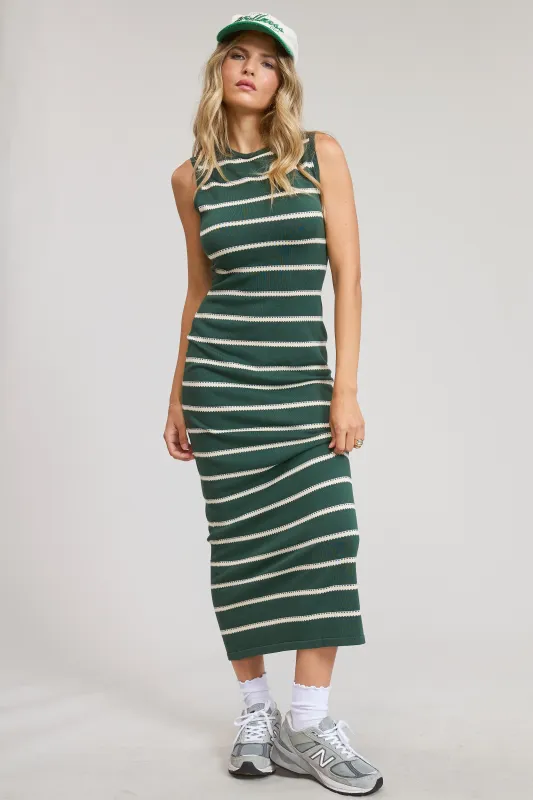 Forest Green Striped Sleeveless Knit Midi Dress sold by Pinkblush