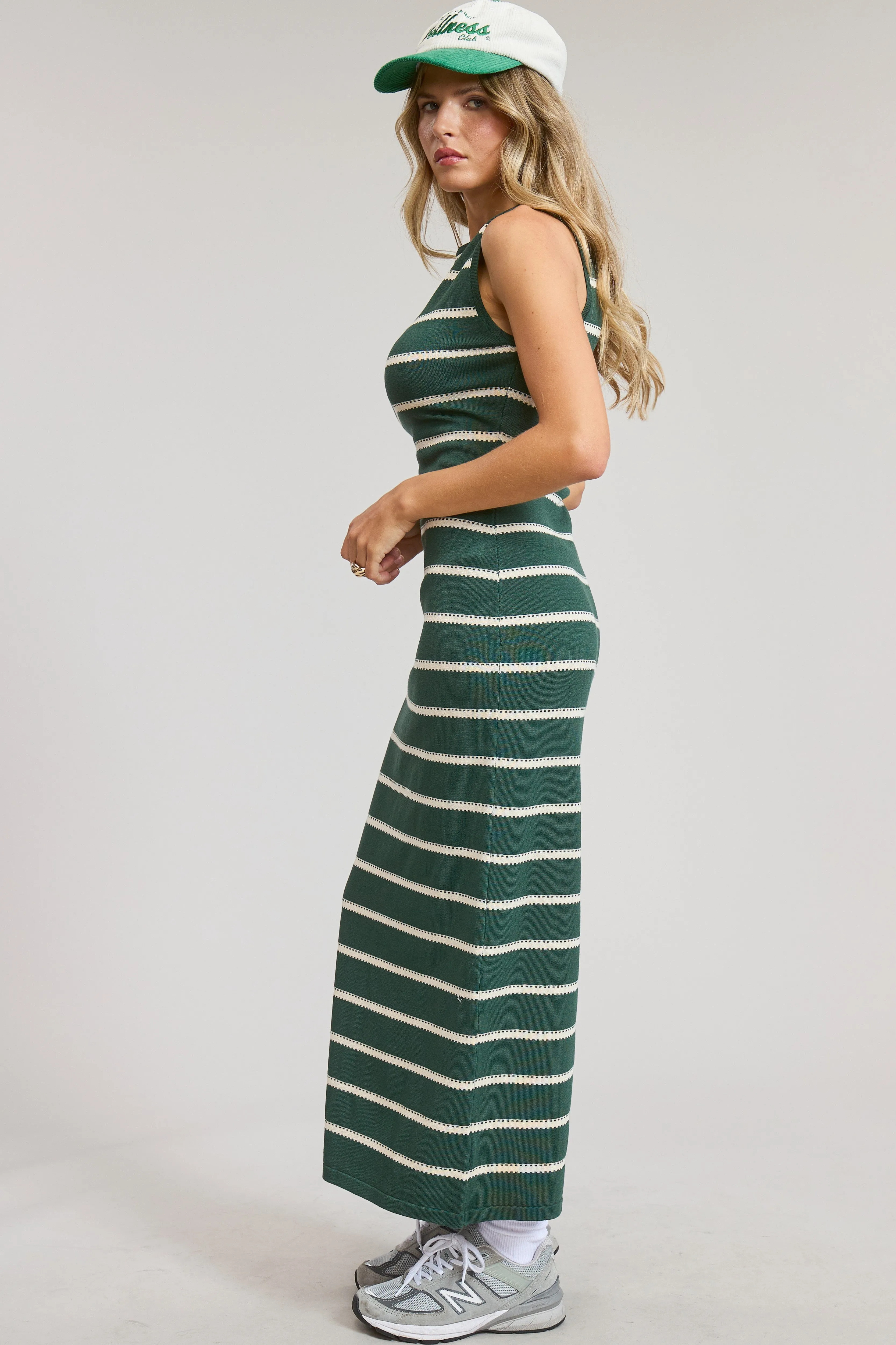 Forest Green Striped Sleeveless Knit Midi Dress sold by Pinkblush product image thumbnail 2