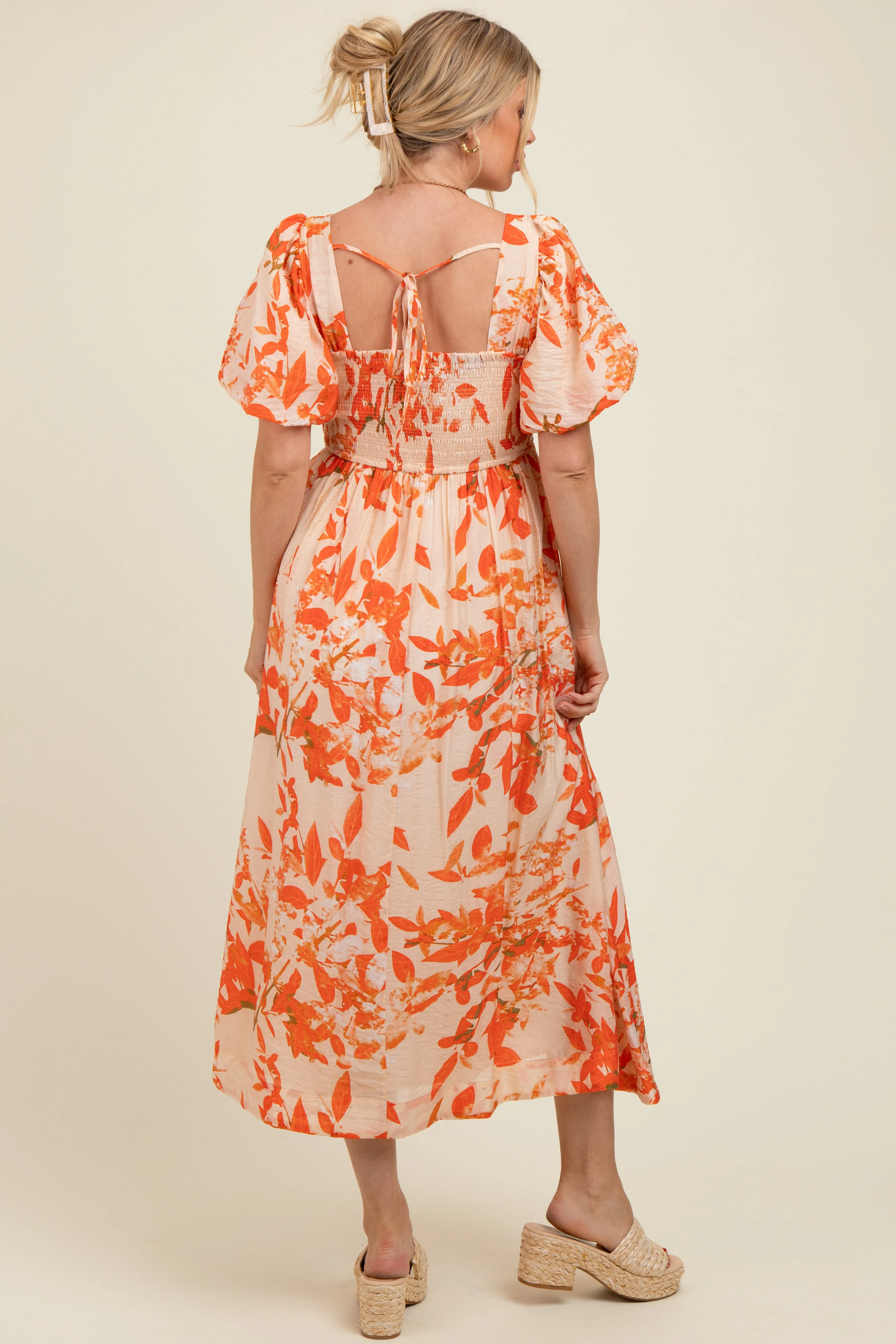 Orange Print Puff Sleeve Square Neck Maternity Maxi Dress sold by Pinkblush product image thumbnail 4
