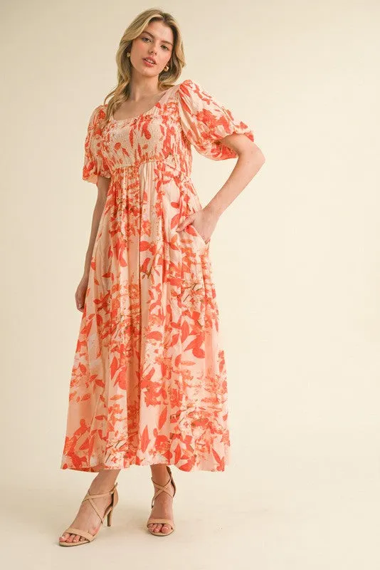 Orange Print Puff Sleeve Square Neck Maternity Maxi Dress sold by Pinkblush product image thumbnail 5