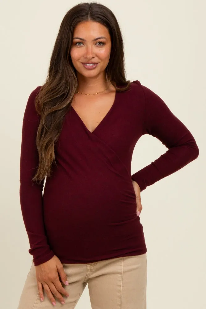 Burgundy Brushed Wrap Front Maternity Top sold by Pinkblush