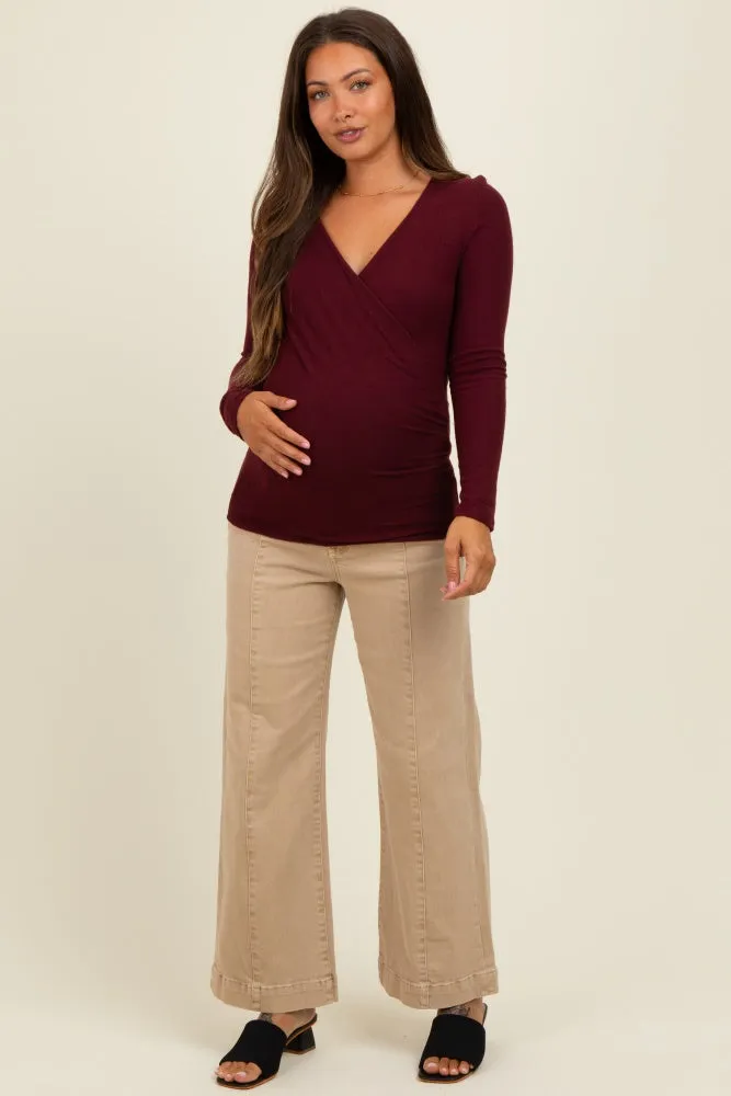 Burgundy Brushed Wrap Front Maternity Top sold by Pinkblush product image thumbnail 2