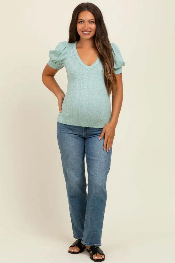 Sage Textured Short Puff Sleeve Maternity Top sold by Pinkblush product image thumbnail 2