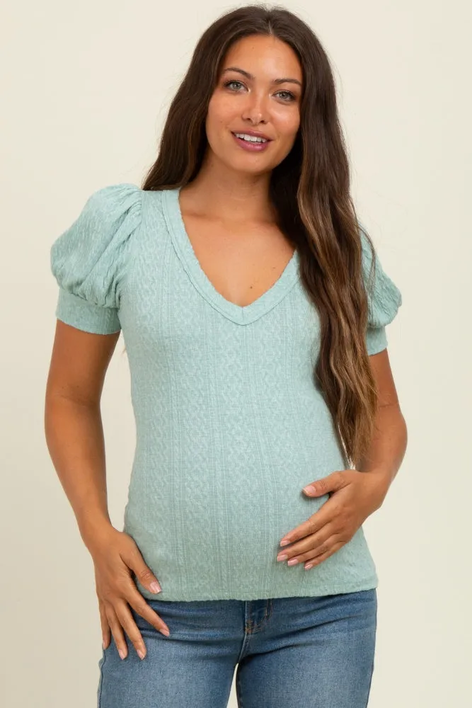 Sage Textured Short Puff Sleeve Maternity Top sold by Pinkblush