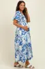 Royal Blue Print Puff Sleeve Square Neck Maternity Maxi Dress sold by Pinkblush