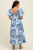 Royal Blue Print Puff Sleeve Square Neck Maternity Maxi Dress sold by Pinkblush