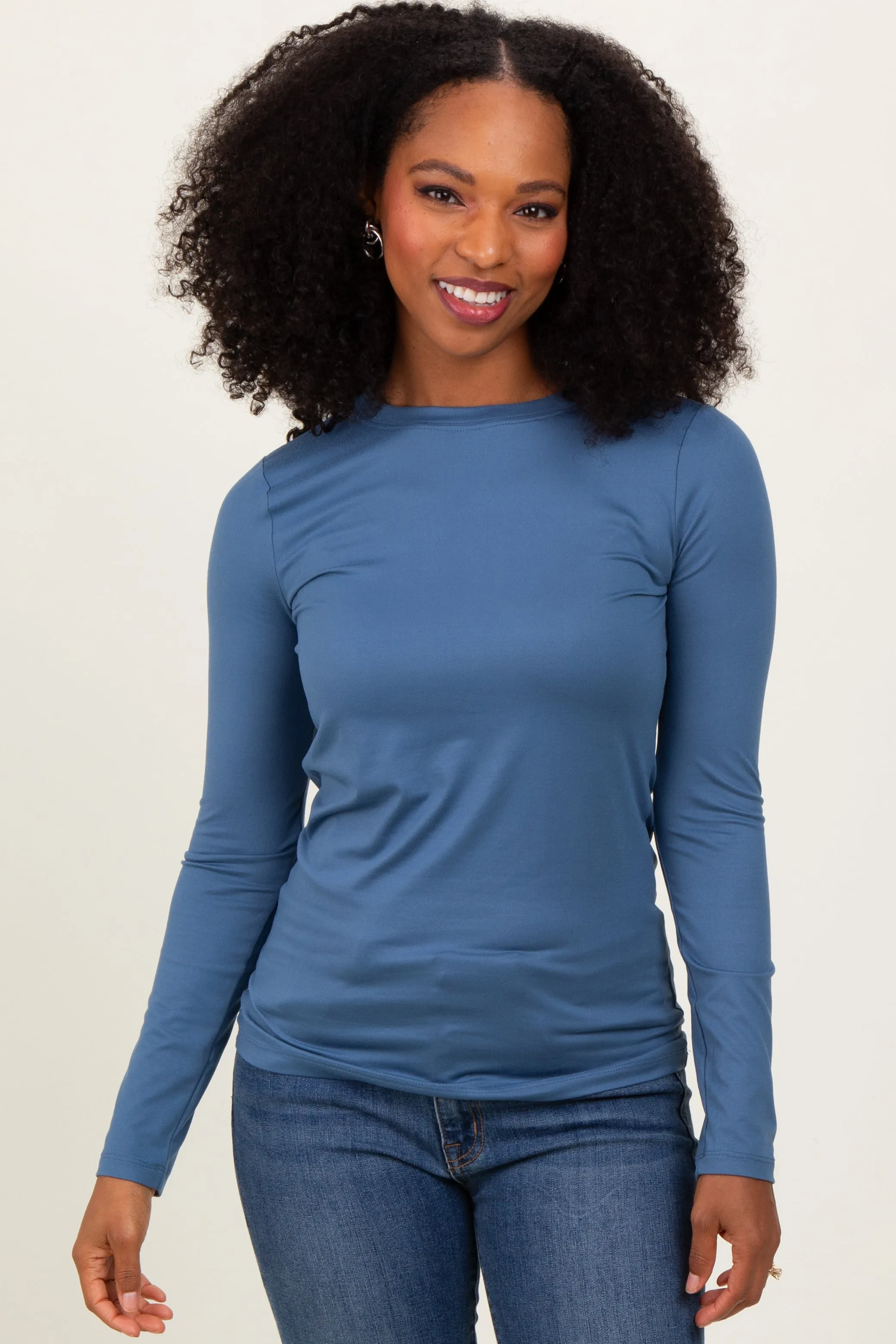 Blue Basic Long Sleeve Maternity Top sold by Pinkblush product image thumbnail 4