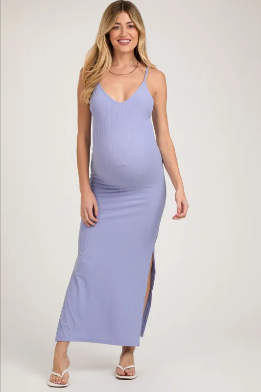 Lavender Side Slit Maternity Maxi Dress sold by Pinkblush