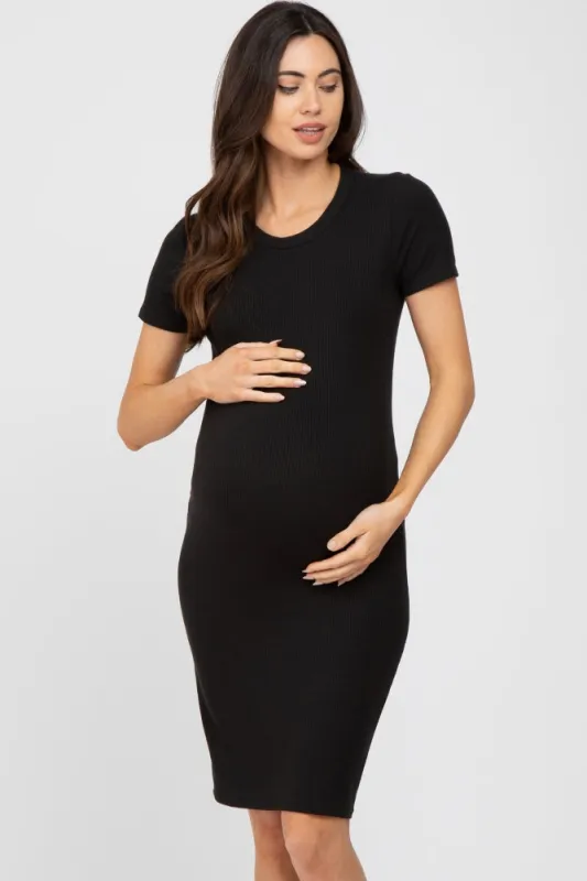 Black Ribbed Fitted Maternity Dress sold by Pinkblush