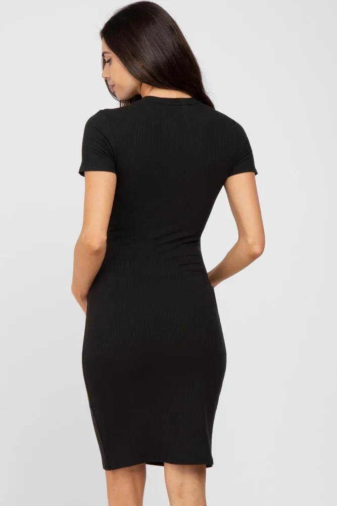 Black Ribbed Fitted Maternity Dress sold by Pinkblush product image thumbnail 3