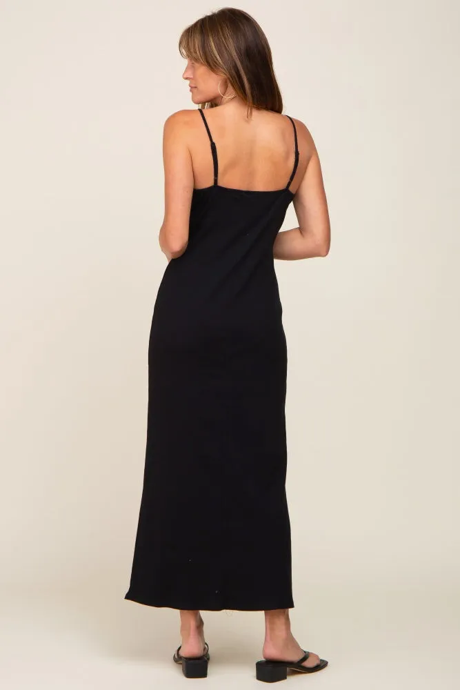 Black Ribbed Sleeveless Maxi Dress sold by Pinkblush product image thumbnail 3