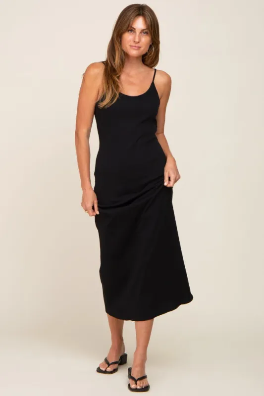 Black Ribbed Sleeveless Maxi Dress sold by Pinkblush