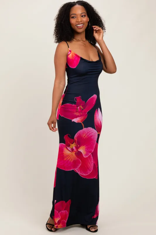 Black Floral Sleeveless Maxi Dress sold by Pinkblush