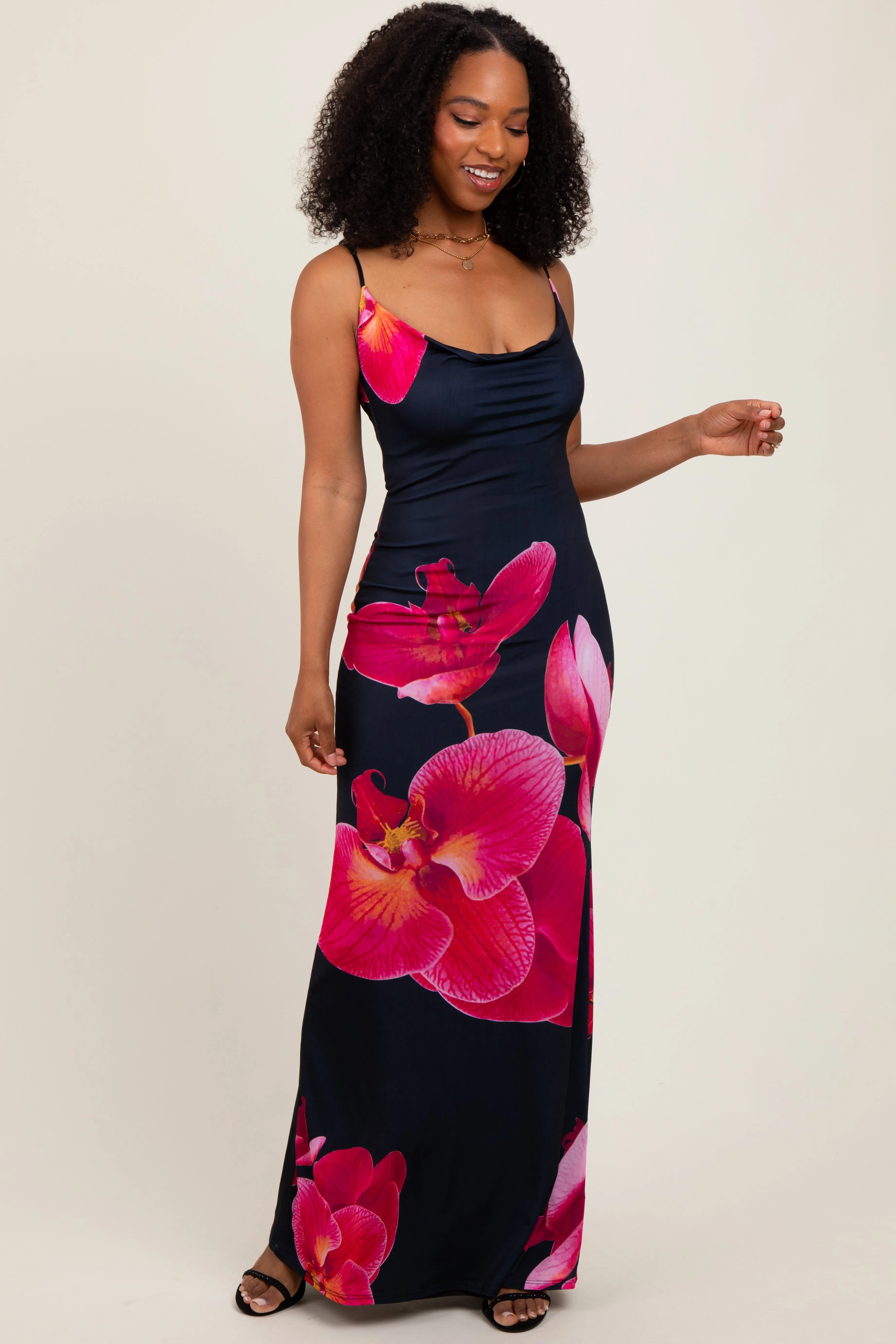 Black Floral Sleeveless Maternity Maxi Dress sold by Pinkblush product image thumbnail 4