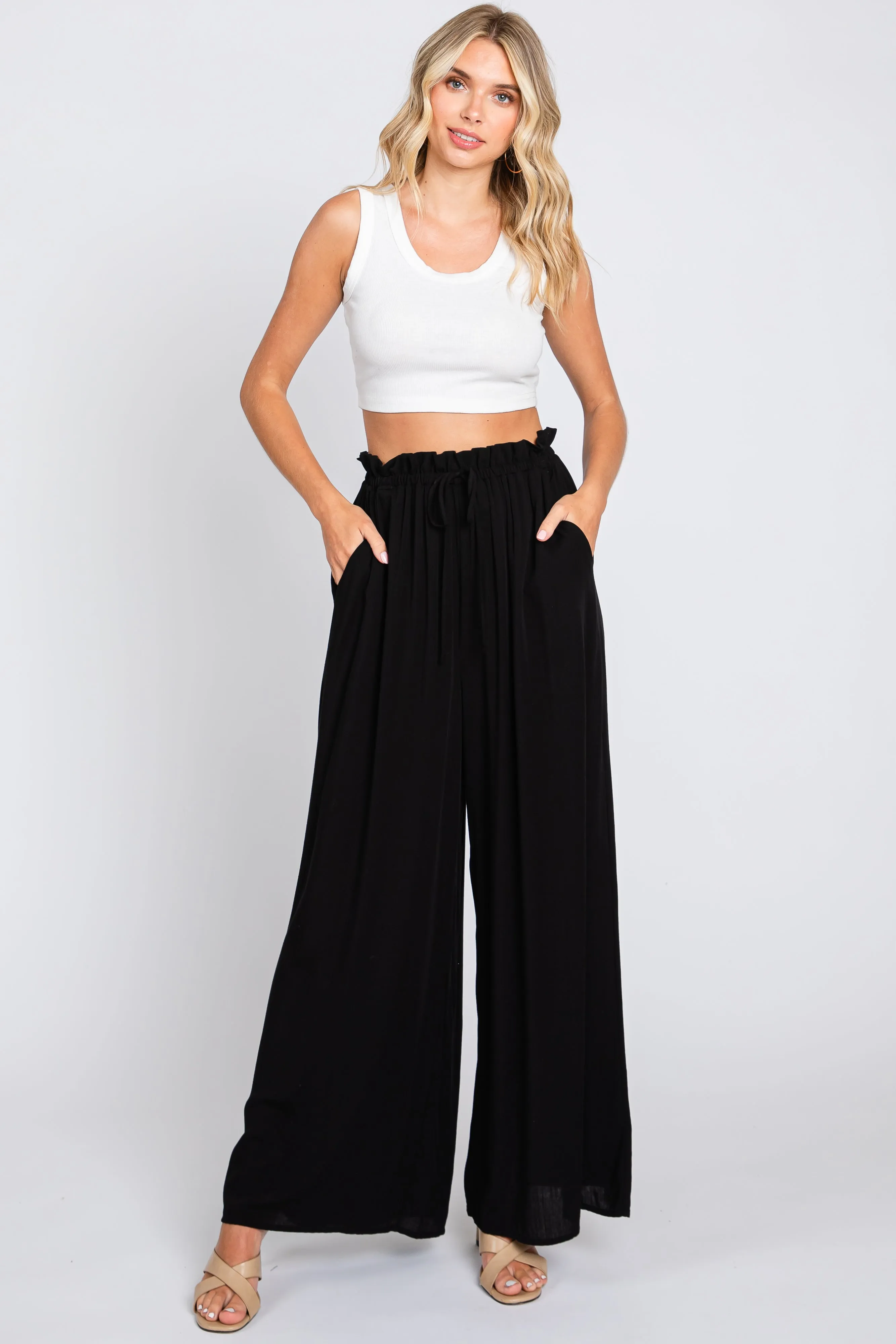 Black Wide Leg Pants sold by Pinkblush