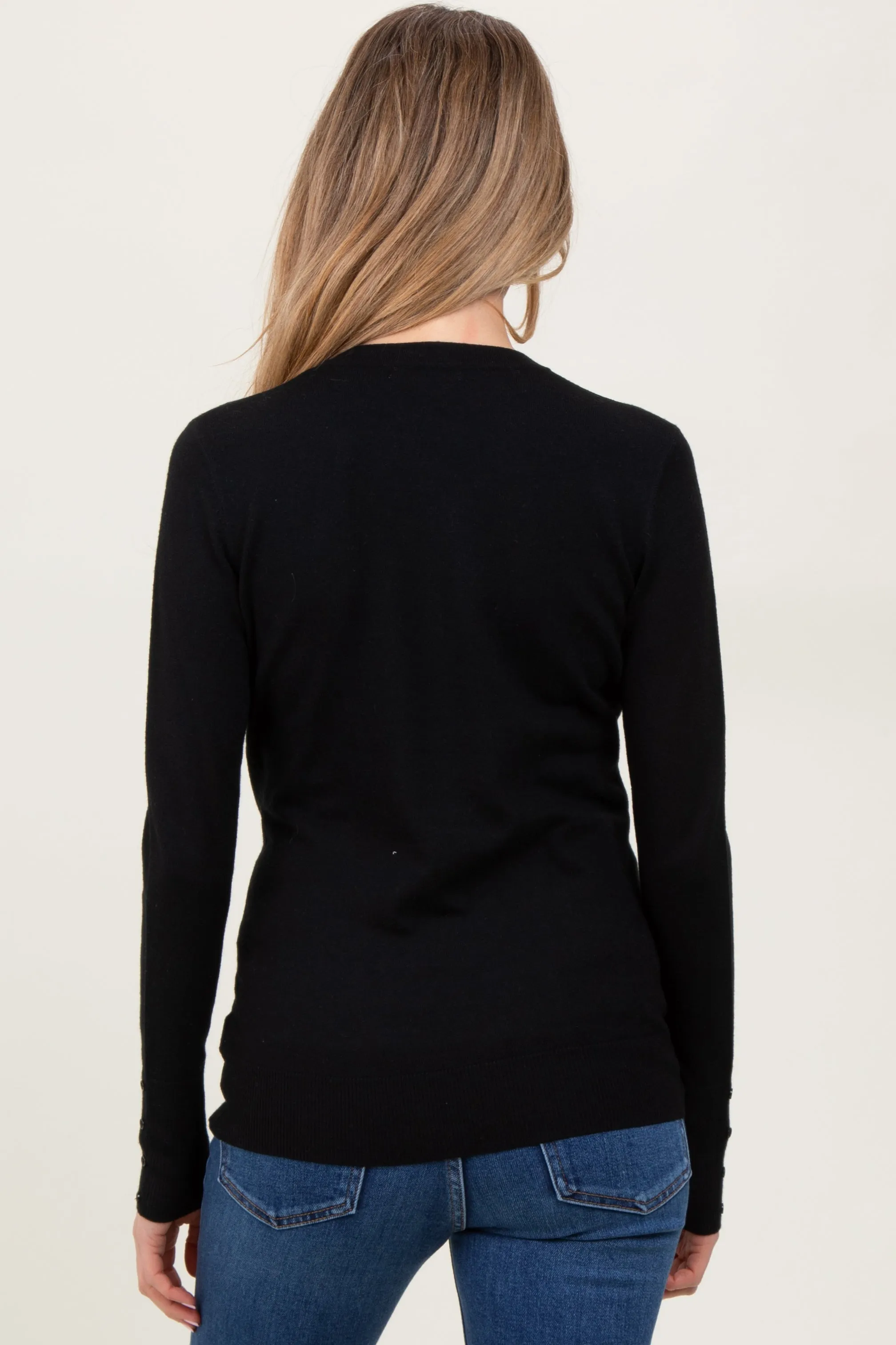 Black Knit Long Button Sleeve Maternity Top sold by Pinkblush product image thumbnail 4