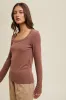 Brown Ribbed Square Neck Long Sleeve Top sold by Pinkblush