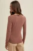 Brown Ribbed Square Neck Long Sleeve Top sold by Pinkblush