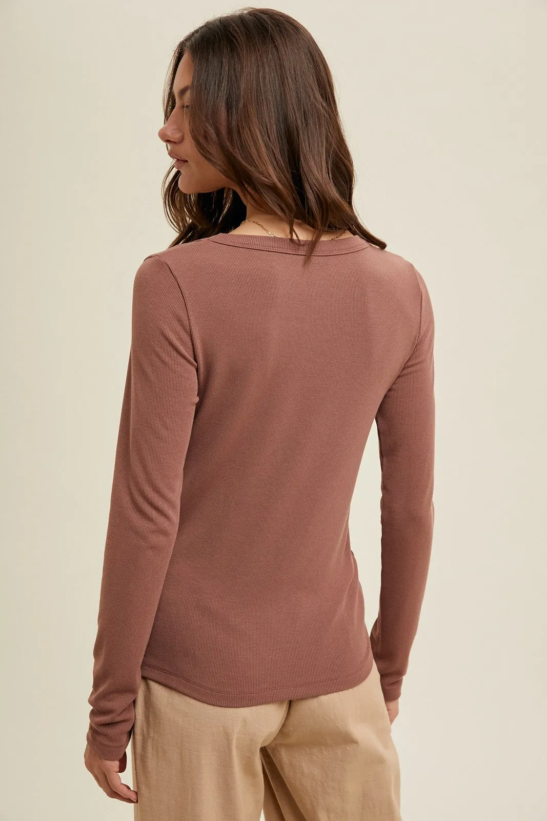 Brown Ribbed Square Neck Long Sleeve Top sold by Pinkblush product image thumbnail 3