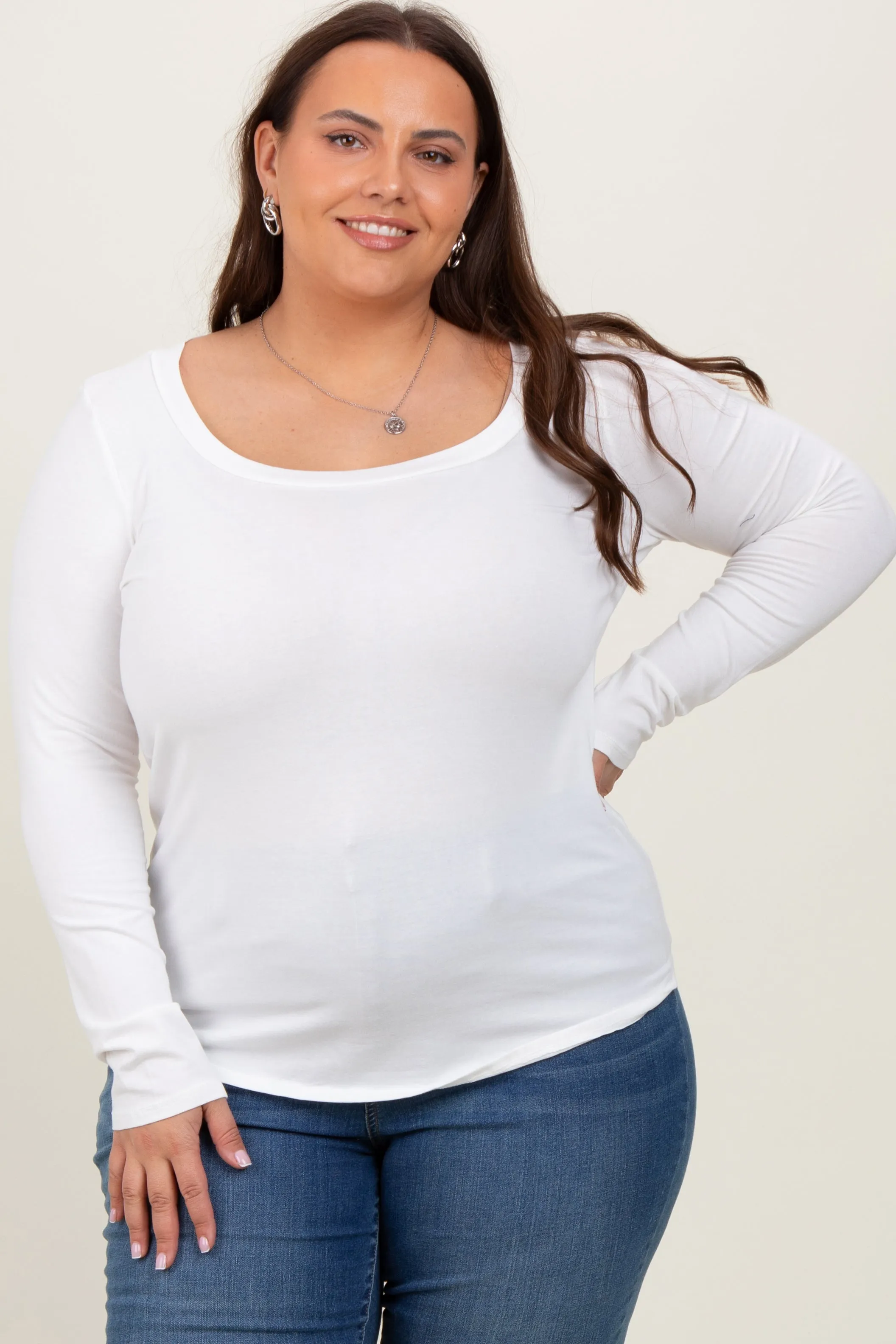 White Basic Long Sleeve Plus Top sold by Pinkblush product image thumbnail 2