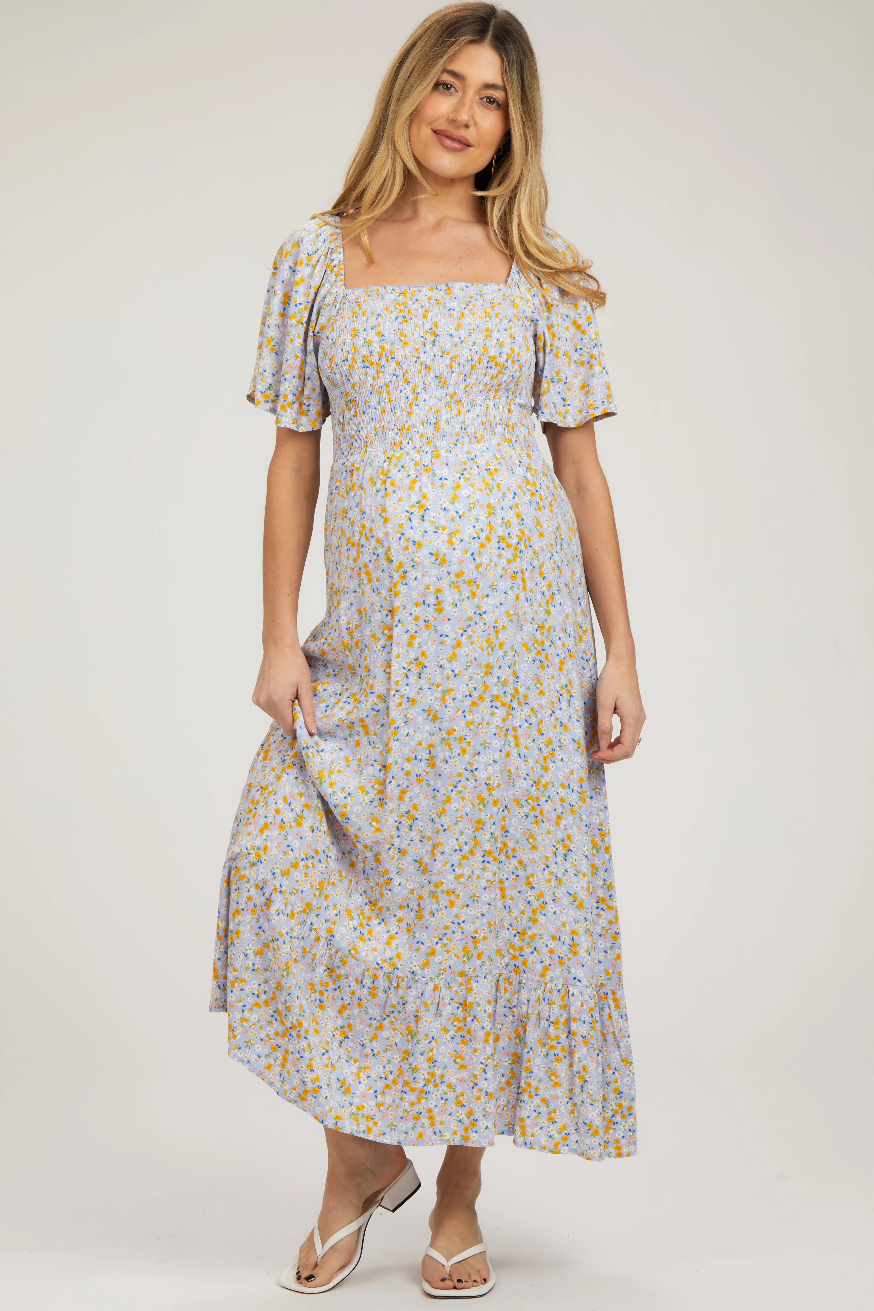Light Blue Floral Smocked Maternity Maxi Dress sold by Pinkblush product image thumbnail 2