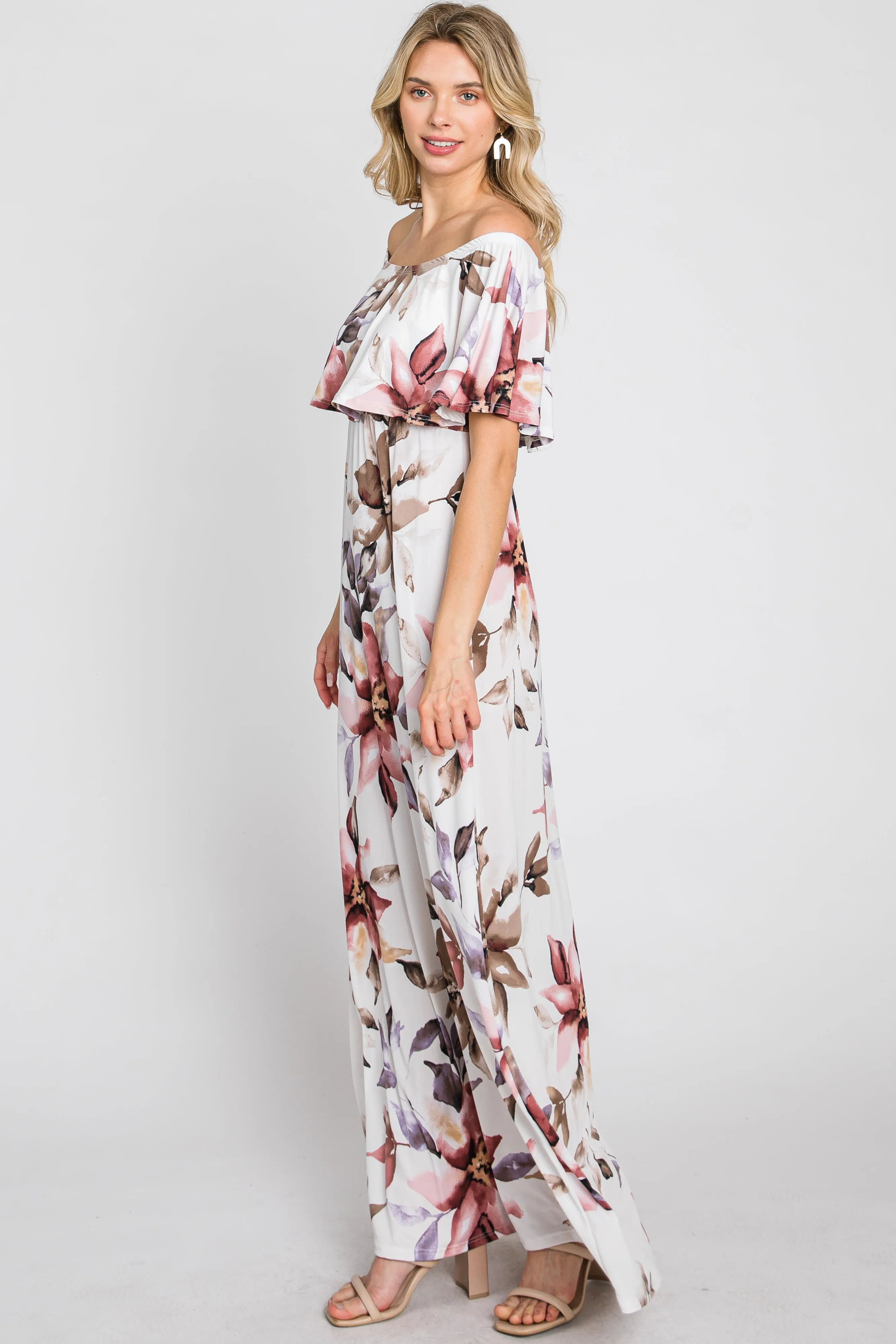 Ivory Floral Off Shoulder Maxi Dress sold by Pinkblush product image thumbnail 4