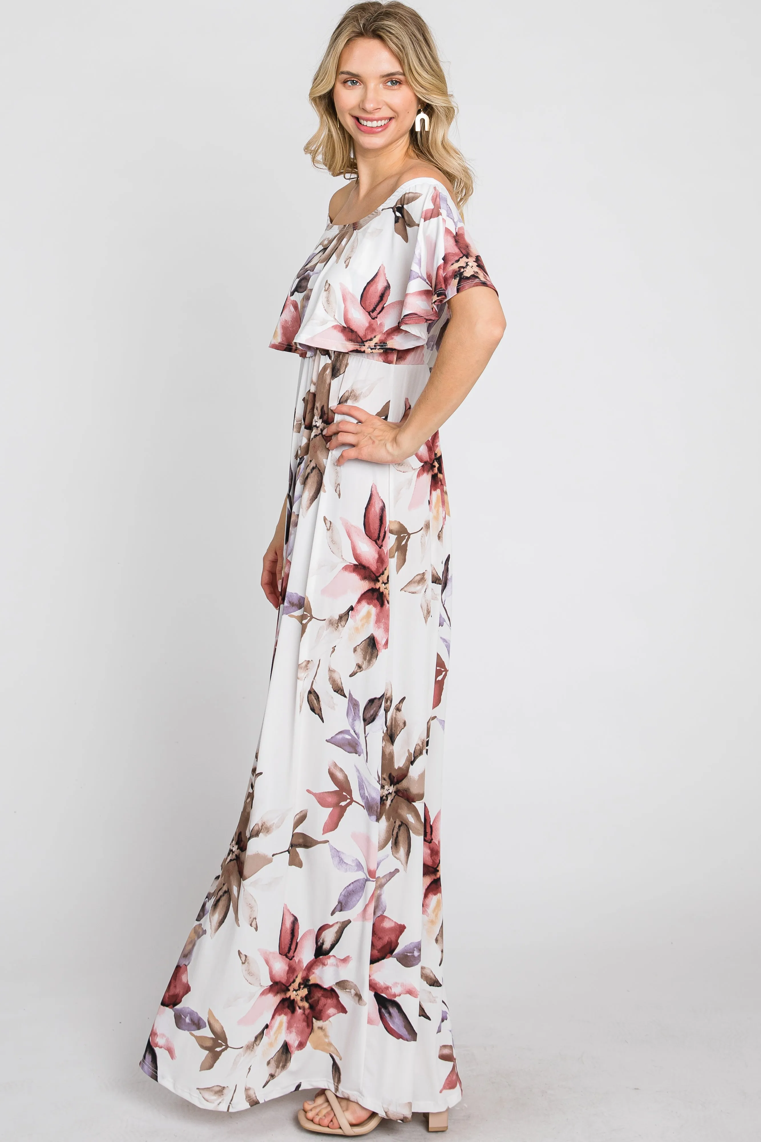 Ivory Floral Off Shoulder Maxi Dress sold by Pinkblush product image thumbnail 5