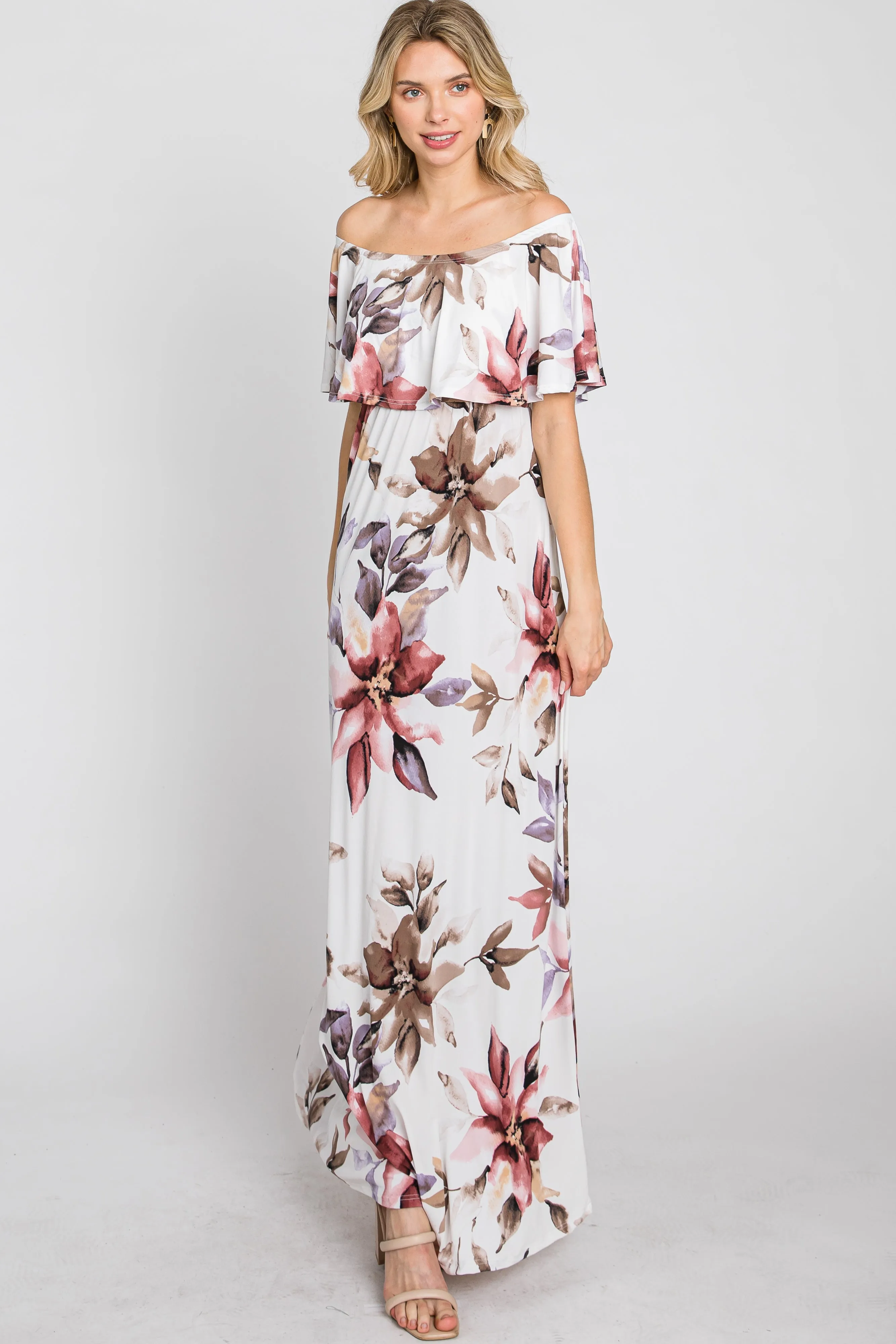 Ivory Floral Off Shoulder Maxi Dress sold by Pinkblush product image thumbnail 2