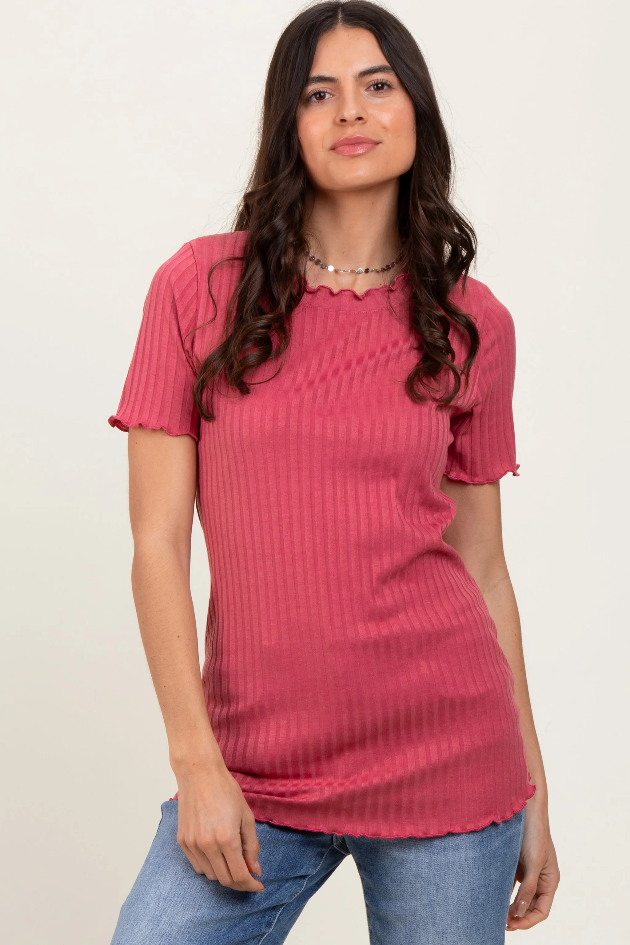 Mauve Ribbed Short Sleeve Top sold by Pinkblush product image thumbnail 2
