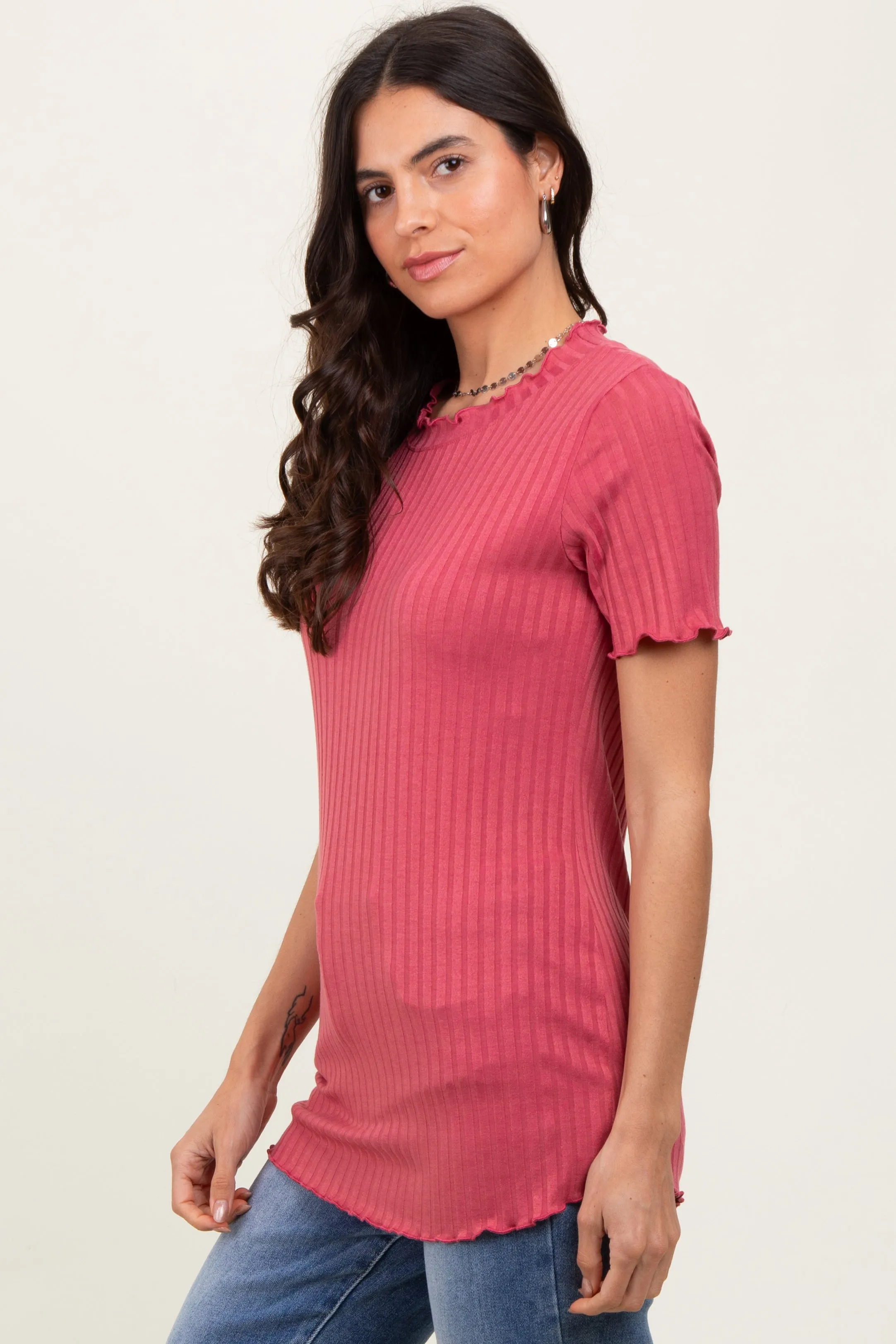 Mauve Ribbed Short Sleeve Top sold by Pinkblush product image thumbnail 3
