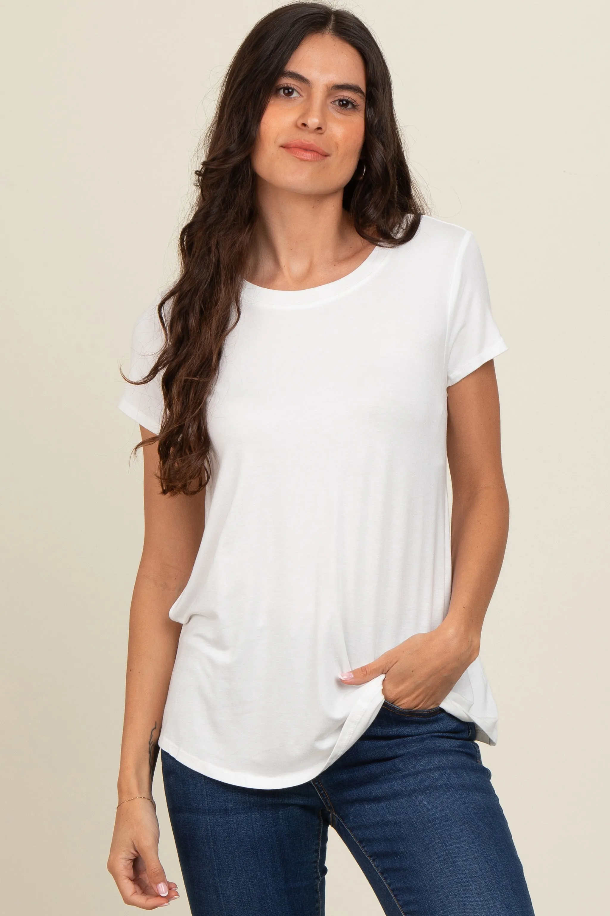 Ivory Basic Short Sleeve Top sold by Pinkblush