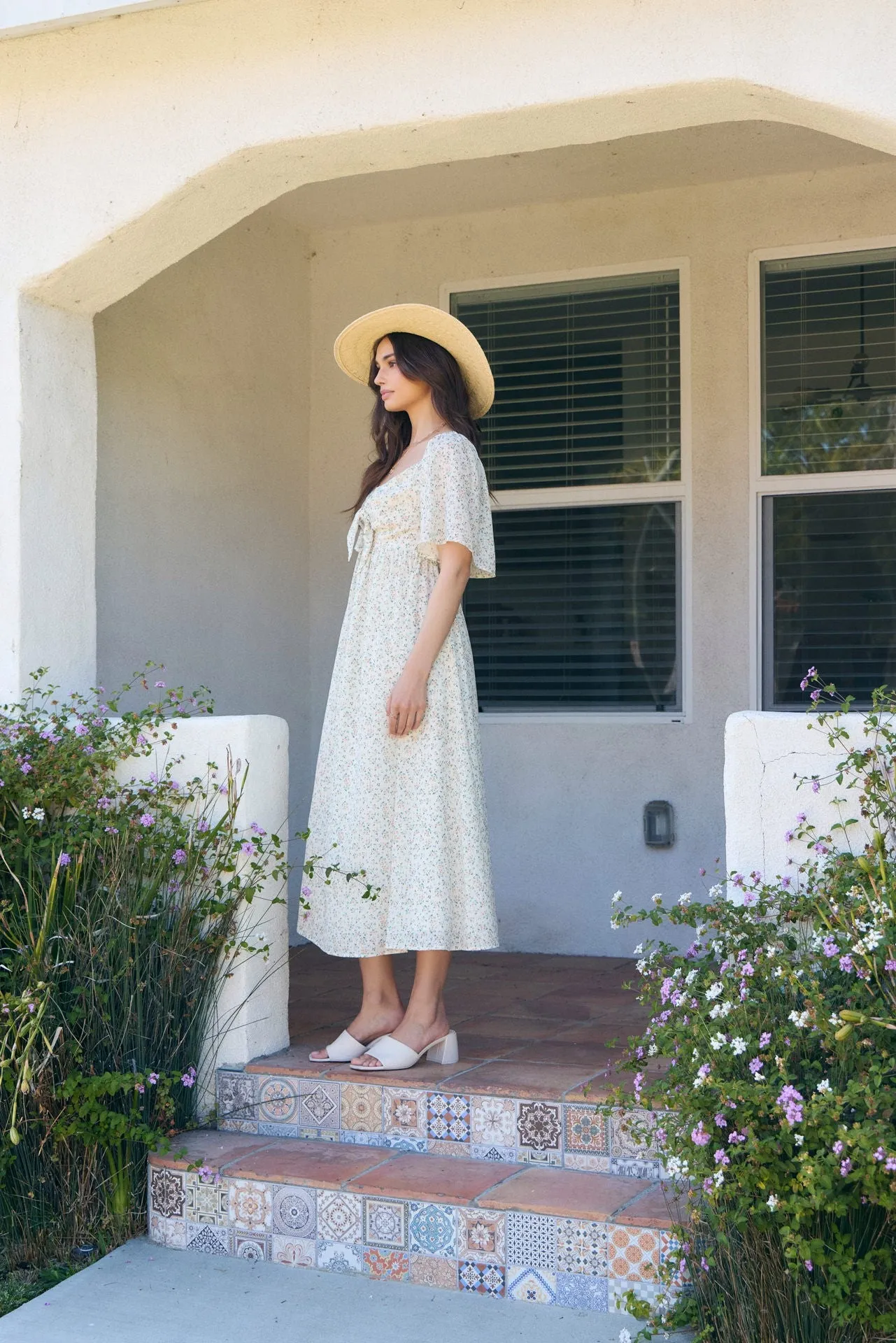 Peach Floral Front Tie Midi Dress sold by Pinkblush product image thumbnail 3