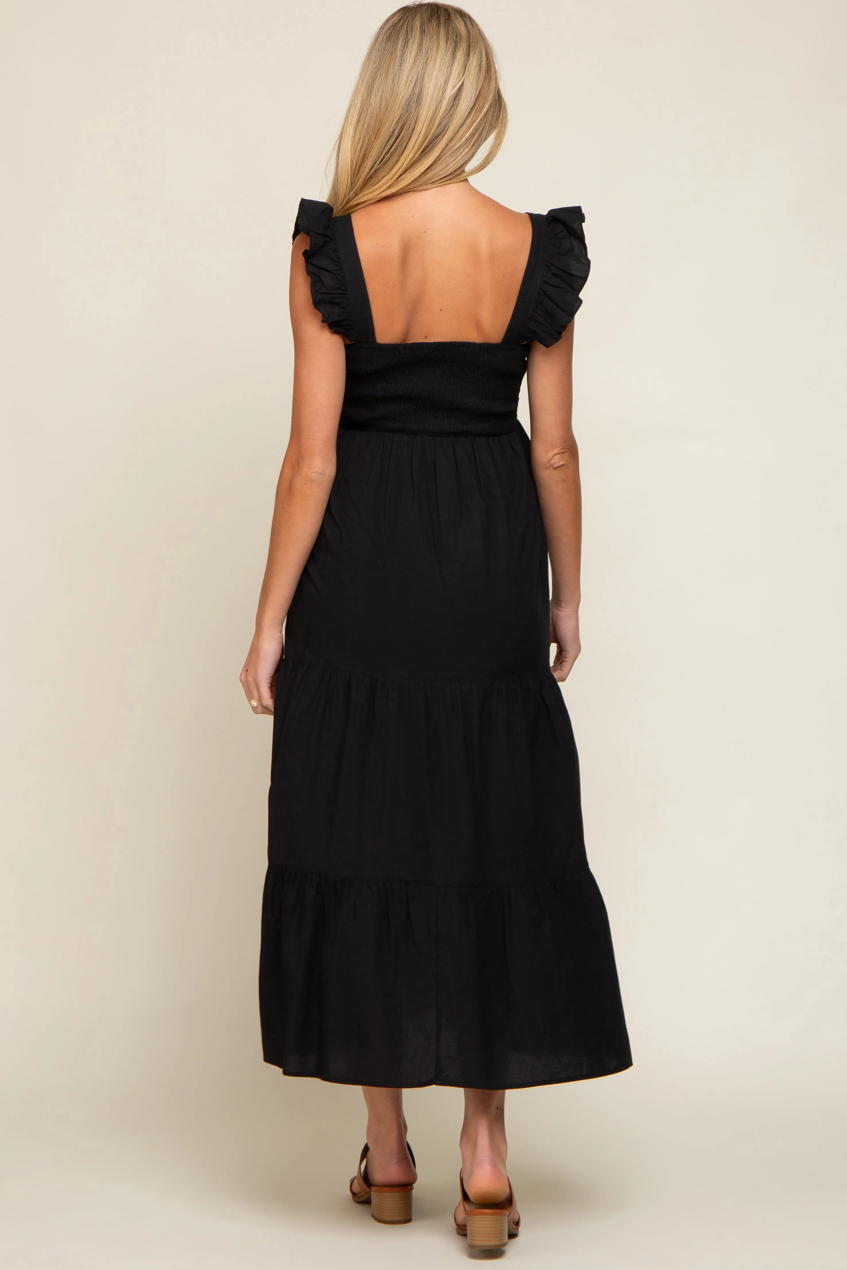 Black Sleeveless Tiered Maternity Maxi Dress sold by Pinkblush product image thumbnail 3