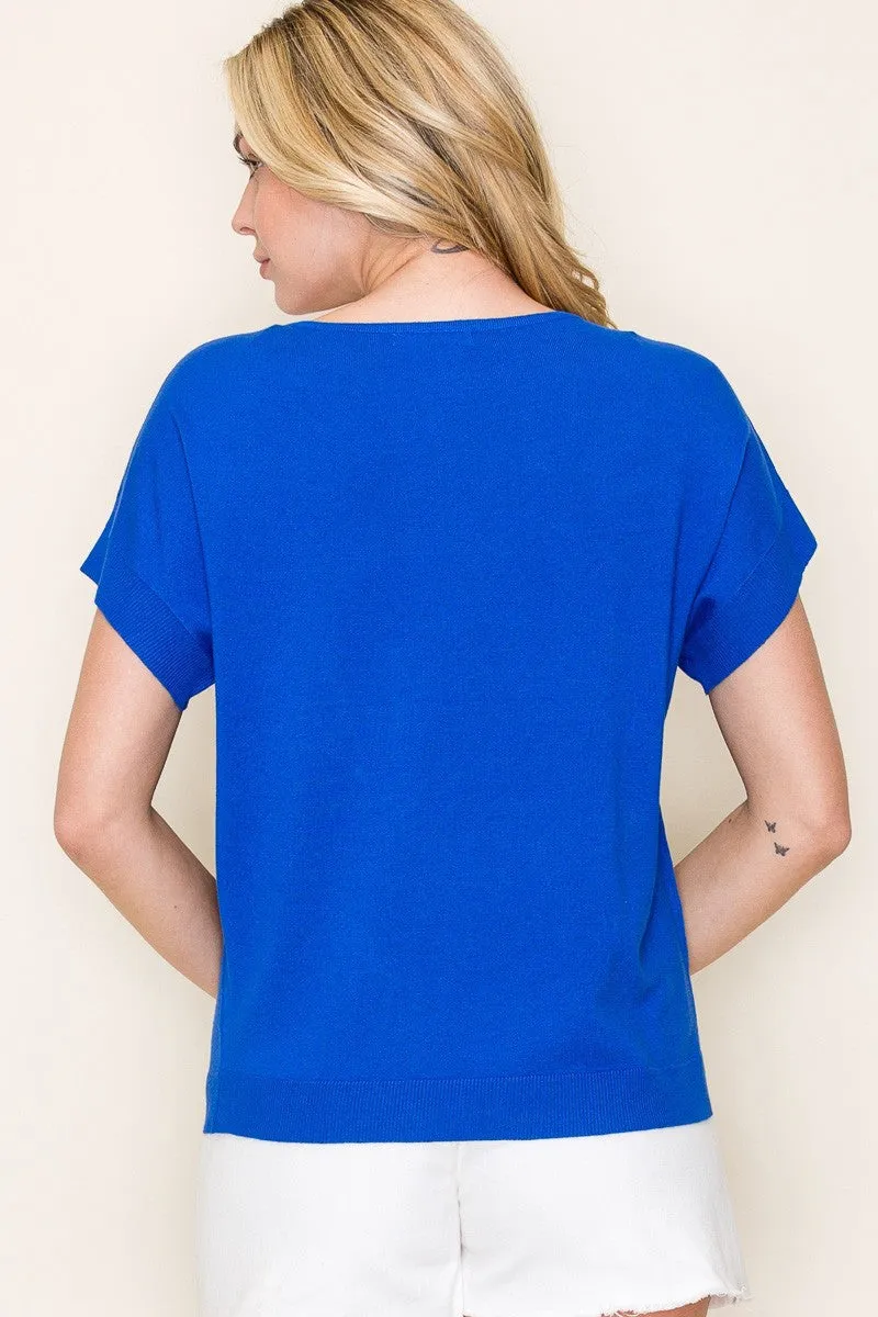 Royal Blue Knit Short Sleeve Top sold by Pinkblush product image thumbnail 3