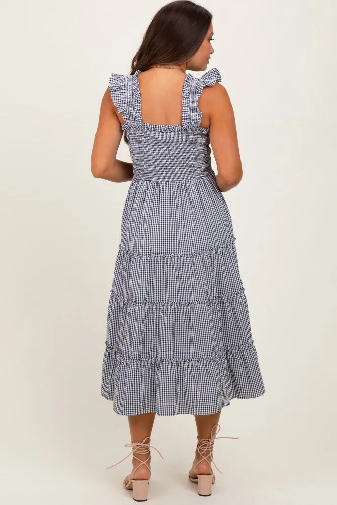 Black Gingham Ruffle Tiered Maternity Midi Dress sold by Pinkblush product image thumbnail 3