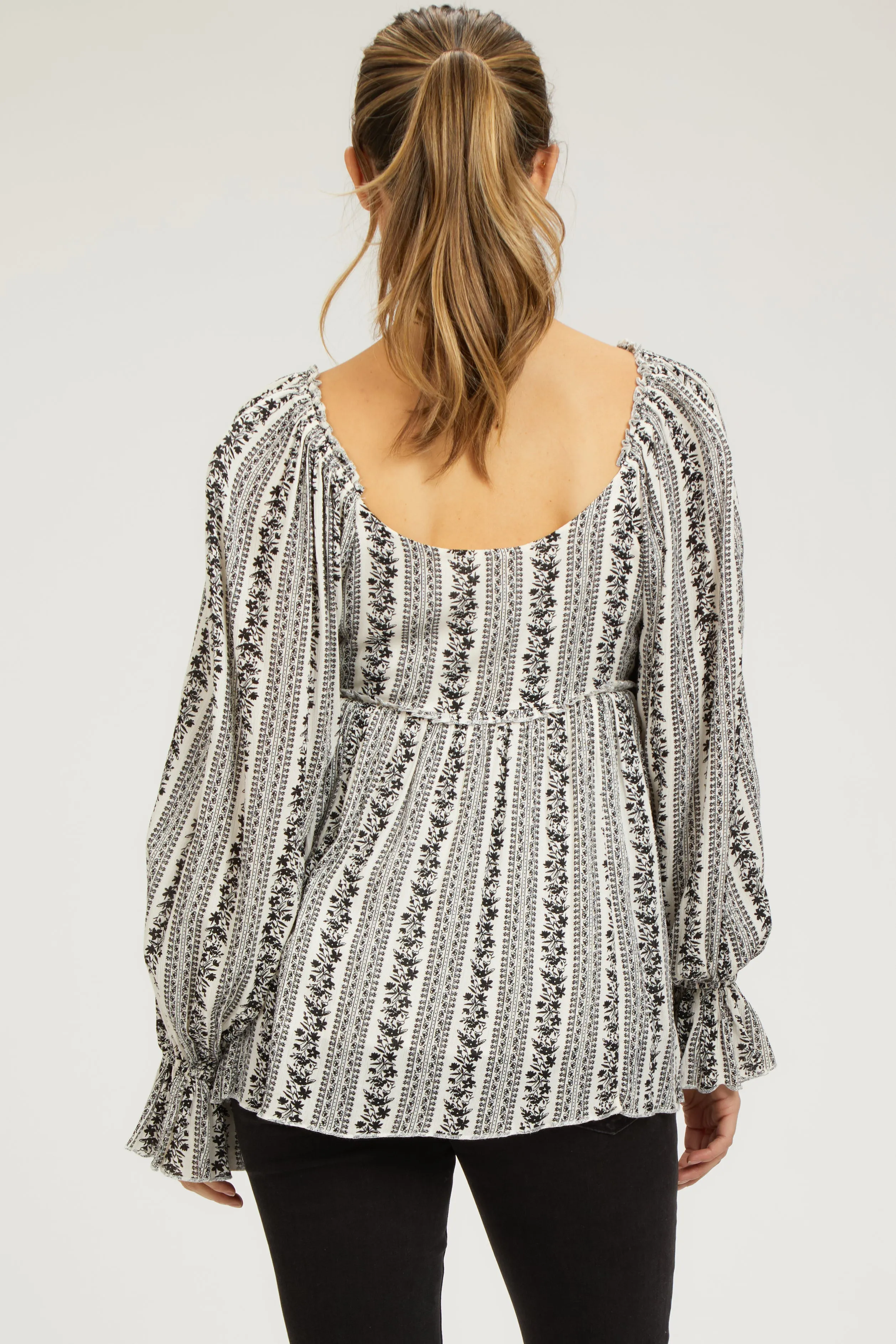 Black Floral Long Sleeve Maternity Blouse sold by Pinkblush product image thumbnail 3