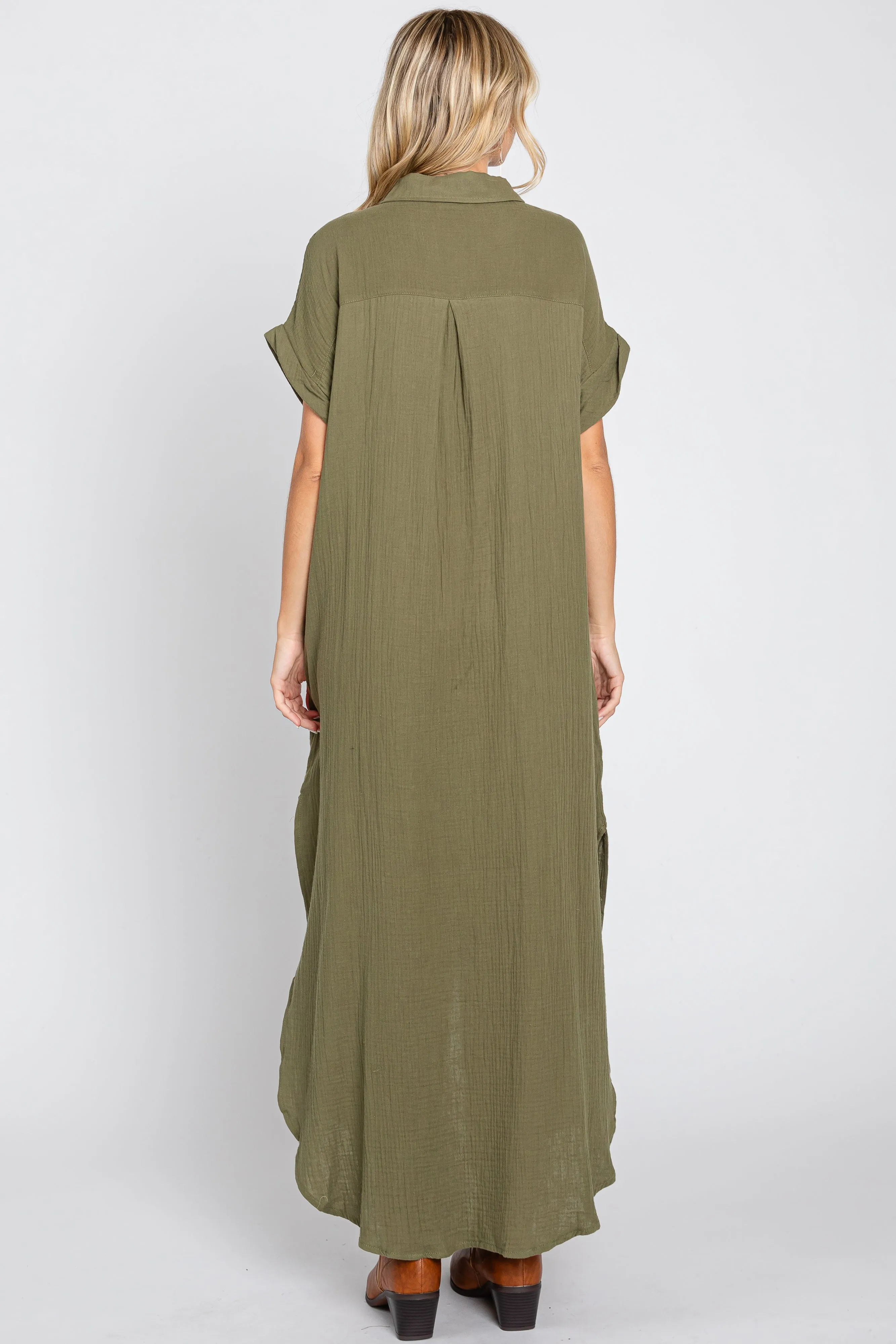 Olive Button Down Midi Dress sold by Pinkblush product image thumbnail 3